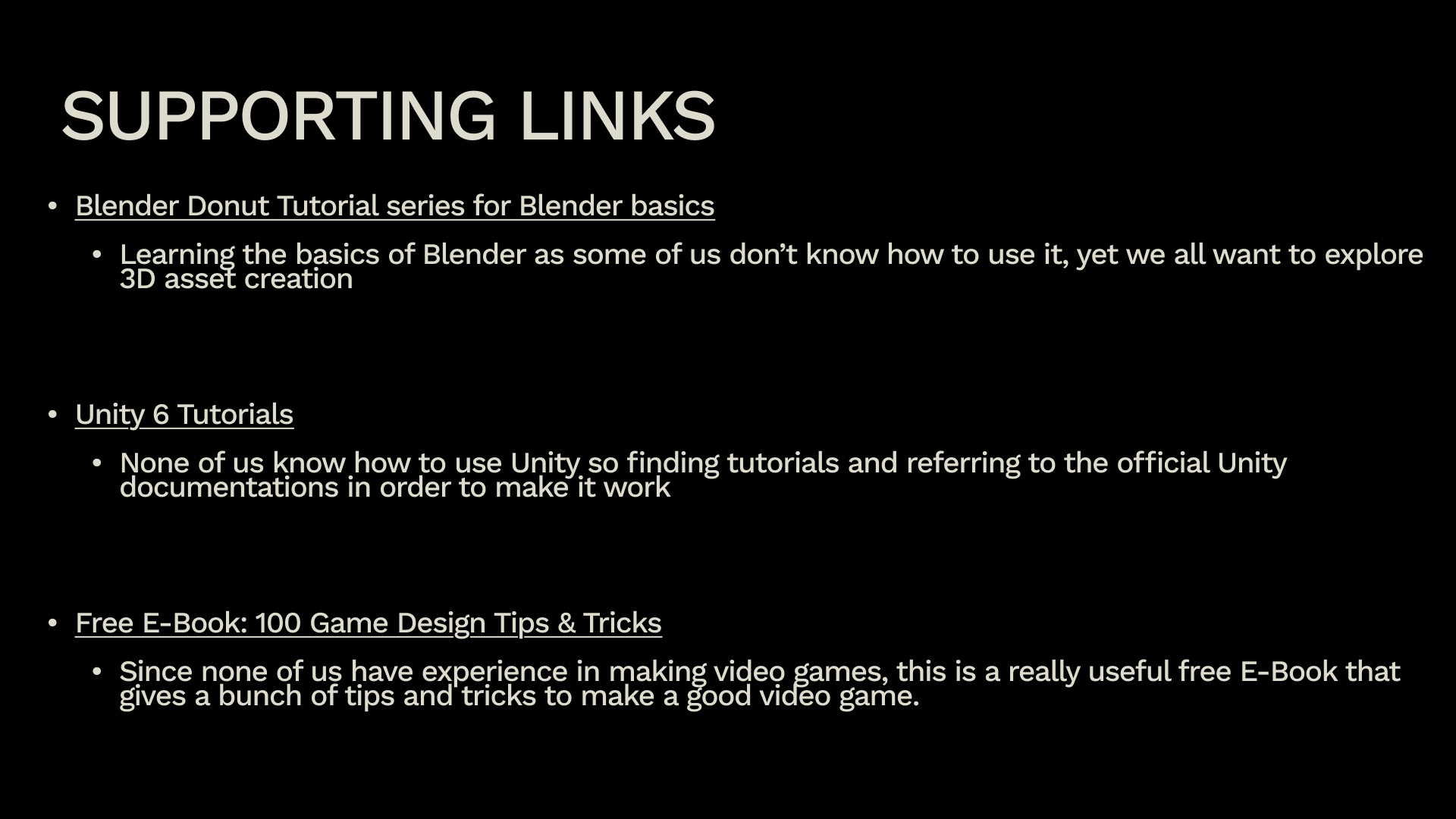 Slide 3 of our action research workshop activity. 3 different links to different tutorials were found for us group members to follow. One of them, the donut tutorial, I am already aware about. 